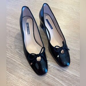 Stuart Weitzman Gabby Black Patent Leather Women's Bow block Heels